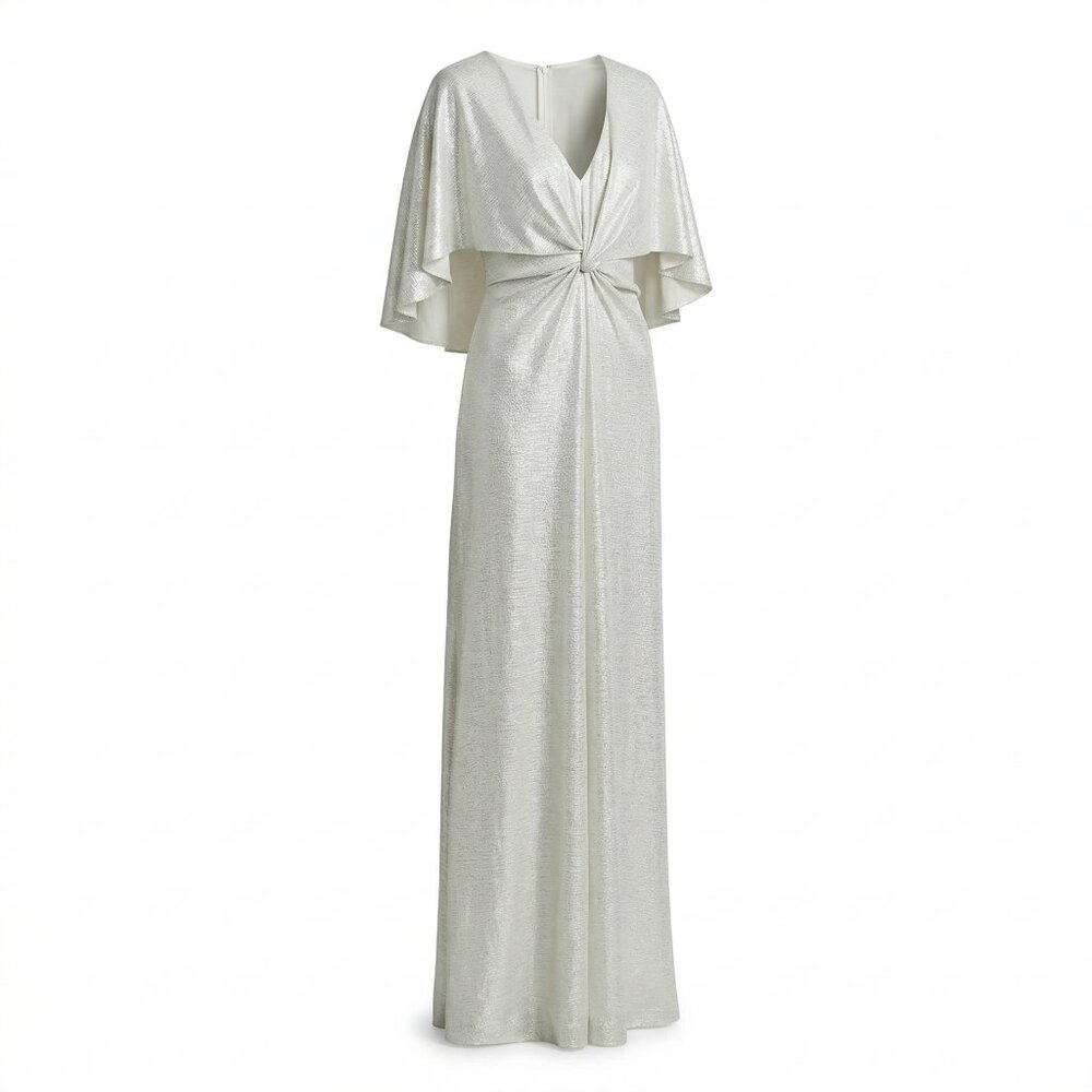 Ralph Lauren Metallic Knit Twist-Front Cape Gown – Women’s Formal Dress